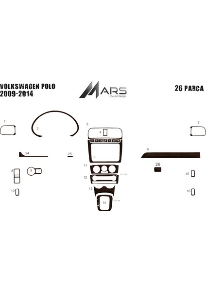 Volkswagen Polo Uyumlu 2014 - Piano Black Kaplama 28 Parça Koyu Meşe