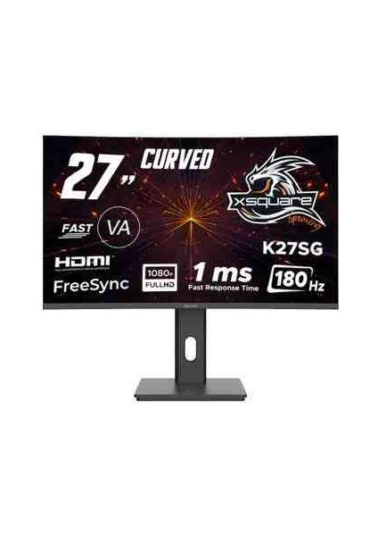 27" DMT008 Fhd 180hz 1ms Hdmı+Dp K27SG Freesync Adaptive Sync Curved Va Gaming Pivot Monitör