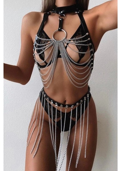 Harness 389 Fantezi Tasmalı Zincirli Iç Giyim Takım