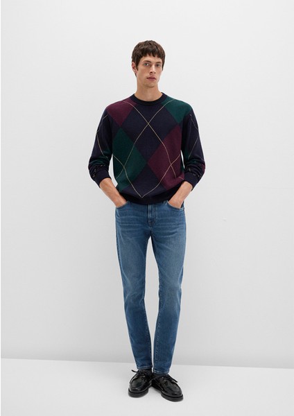 Yün Karışımlı Baklava Desenli Lacivert Kazak 0710334-70497 fiyatları