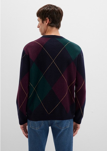 Yün Karışımlı Baklava Desenli Lacivert Kazak 0710334-70497 indirimleri