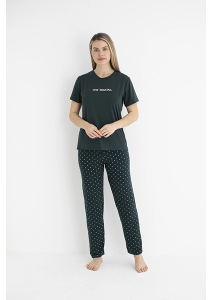 Estiva 25124 Kadın Milan Soft Puantiyeli Kısa Kol Pijama Takımı