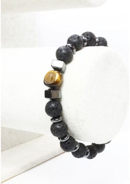 Lav Taşı Hematit Kaplan Gözü Doğal Taş Bileklik fırsatları