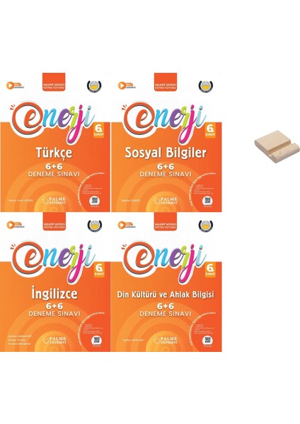 Palme 6. Sınıf Enerji 6+6 Türkçe Sosyal Din ve Ingilizce Deneme Sınavı 4lü Set + Telefon Standı