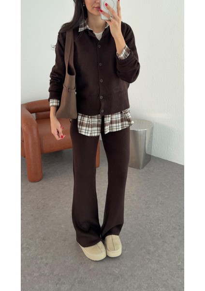 Hırkalı Kahverengi Triko Takım modelleri