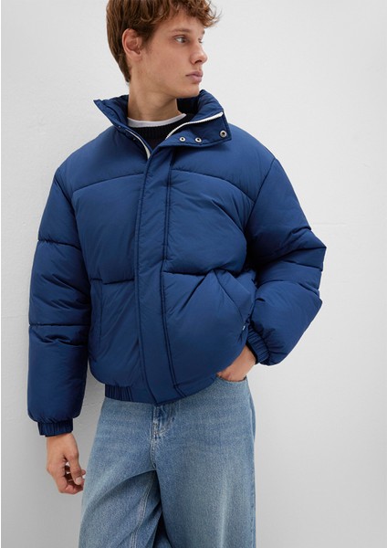 Dik Yaka Mavi Şişme Mont 0110609-89353 modelleri