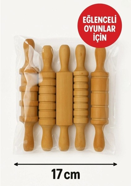 Ahşap Merdane Seti 5 Li 1 Paket Oyun Hamuru Şekillendirici ve Gıda Için Uygun Naturel Merdane Seti 17 cm fırsatları