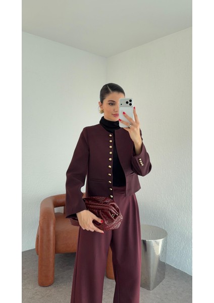 Gold Düğmeli Mürdüm Ceket