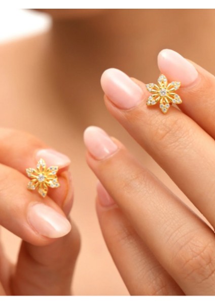 95 Ayar Sarı Altın Kaplama Zirkon Taşlı Yıldız Model Gümüş Küpe