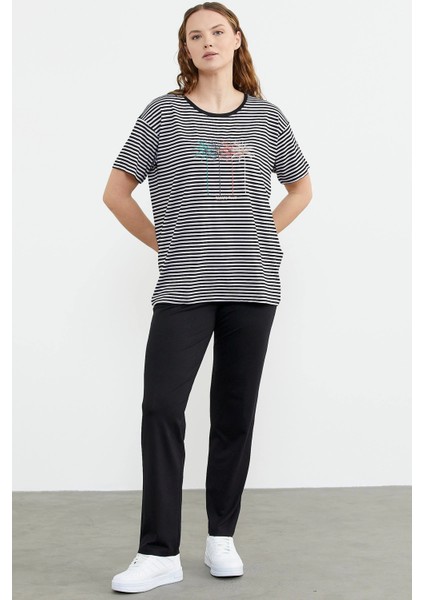 Sementa 76324 Sıfır Yaka Nakış Detaylı Çizgili Penye Takım modelleri