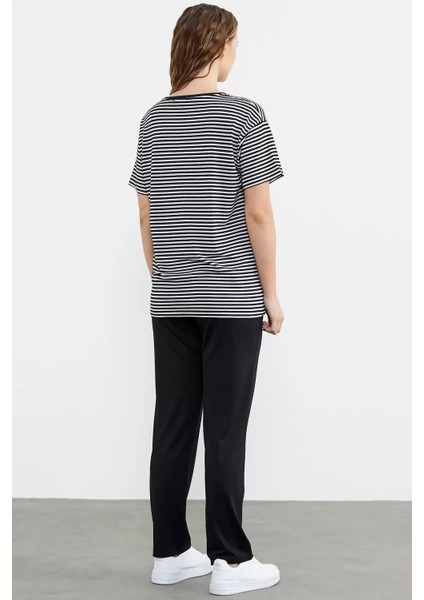 Sementa 76324 Sıfır Yaka Nakış Detaylı Çizgili Penye Takım