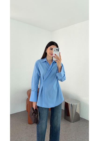 Poplin Mavi Kruvaze Gömlek