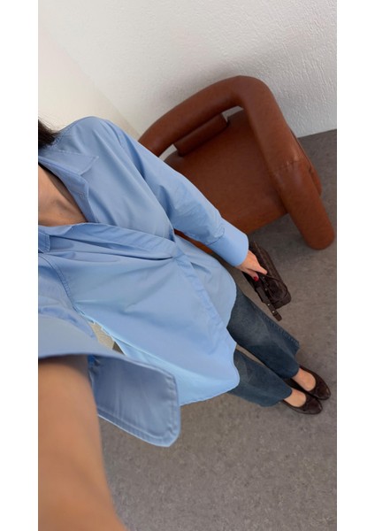 Poplin Mavi Kruvaze Gömlek fırsatları