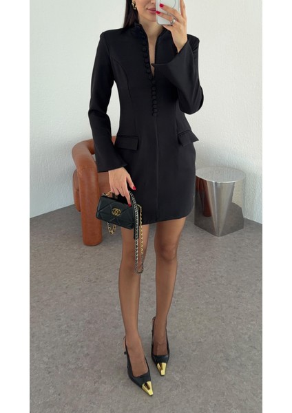 Kumaş Düğmeli Siyah Elbise fırsatları