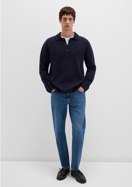 Yün Karışımlı Lacivert Triko Polo 0710255-70490 fiyatları