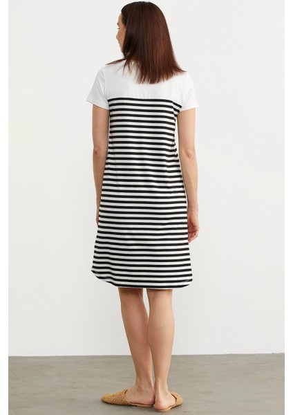 Sementa 77482 Düğme Detaylı Çizgili Penye Elbise modelleri