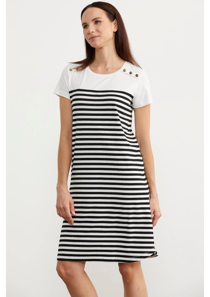 Sementa 77482 Düğme Detaylı Çizgili Penye Elbise fırsatları