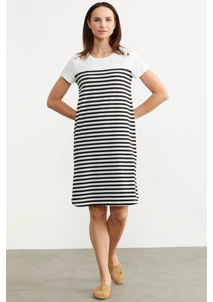 Sementa 77482 Düğme Detaylı Çizgili Penye Elbise indirimleri