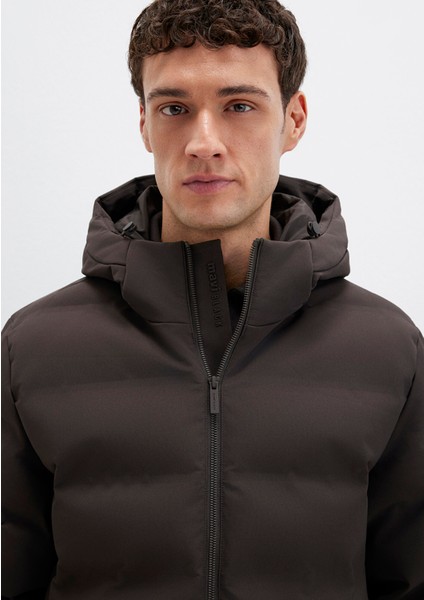 Kapüşonlu Kahverengi Şişme Mont 0110652-70219