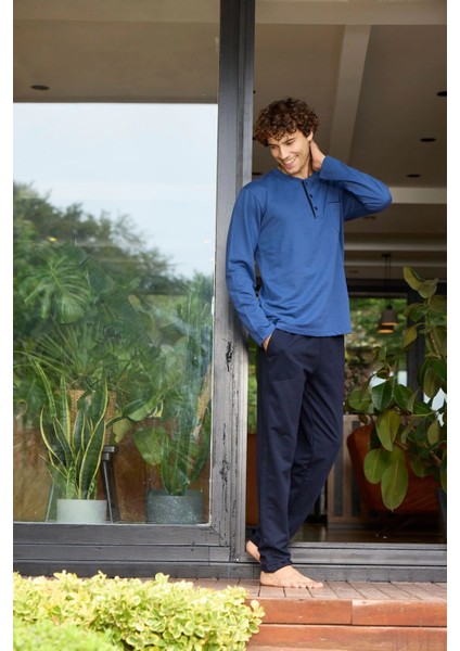 Kocabey 9133 Erkek Midi Yaka Uzun Kollu Pijama Takımı