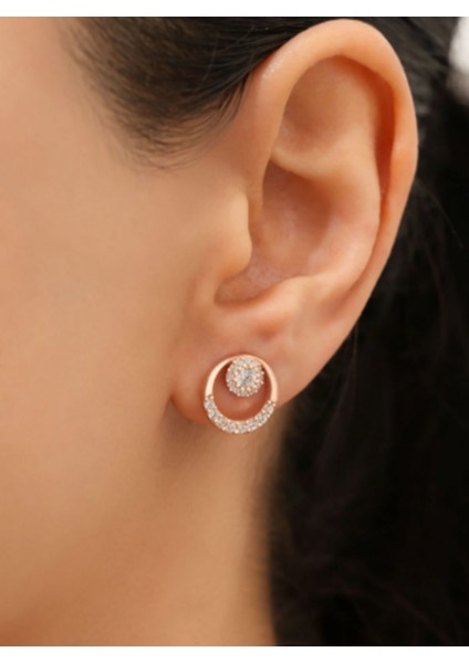 925 Ayar Rose Kaplama Zirkon Taşlı Yuvarlak Gümüş Küpe fiyatları