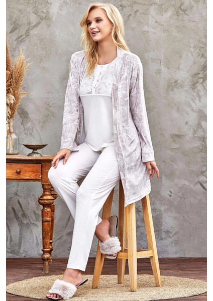 Flz 31-104 Bayan Kadife Sabahlık Pijama Takımı