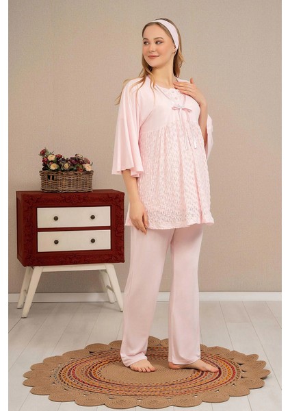 Ba-Ha 4504 Dantel Sabahlıklı Lohusa Pijama Takımı