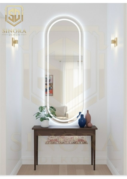 Duvar Aynası Elips 160X60 - LED Işıklı - Beyaz Metal Çerçeveli fiyatları