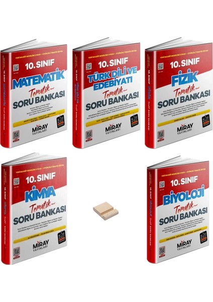 Miray 10. Sınıf Matematik Edebiyat Fizik Kimya ve Biyoloji Soru Bankası 5li Set + Telefon Standı