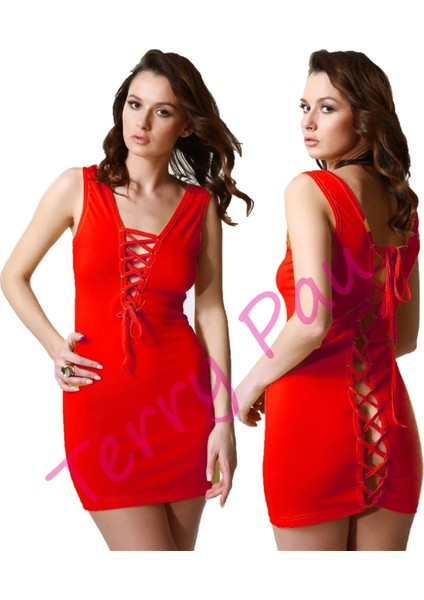 TP101192 Arkası Açık Fantezi Mini Elbise