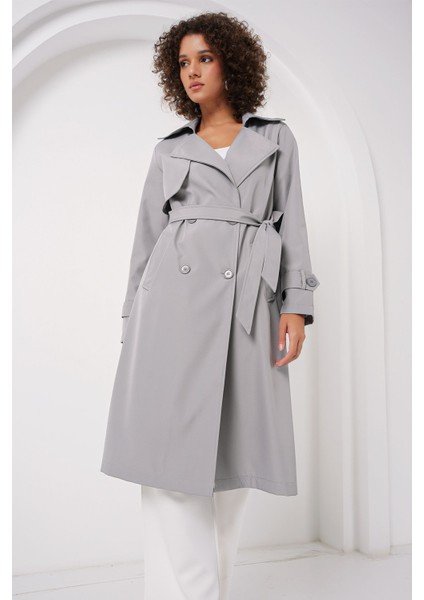 Kadın BDART Düğmeli Astarlı Trençkot Grey