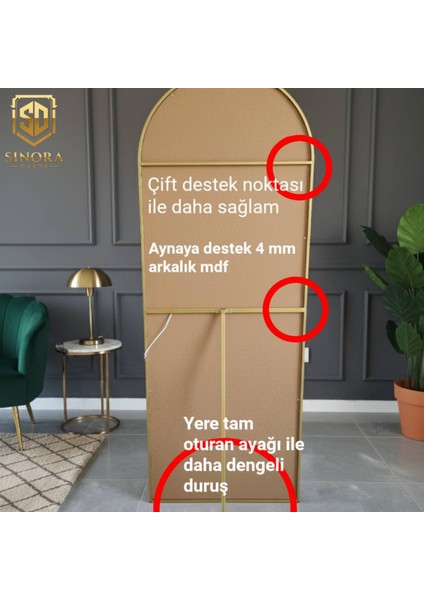 Işıklı Metal Çerçeveli Influencer Boy Ayna Gold – Ayaklı & Katlanabilir