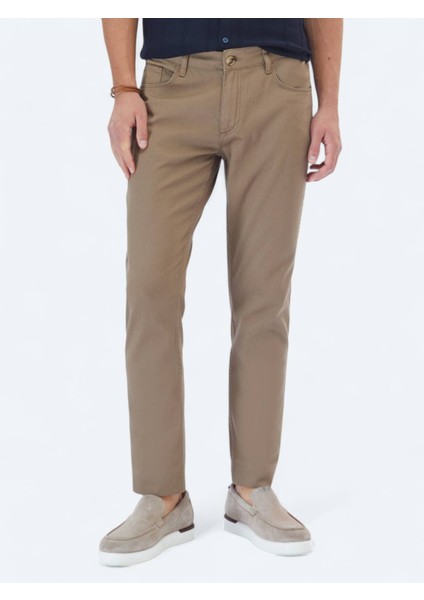 Fındık Düz Dokuma Slim Fit Casual Pamuk Karışımlı Pantolon