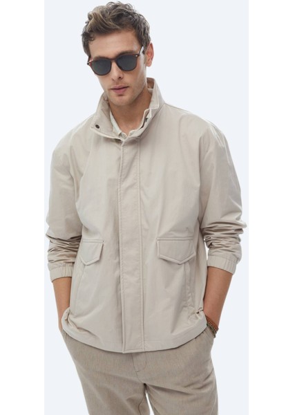 Bej Oversize Fit Dik Yaka Casual Dokuma Mont