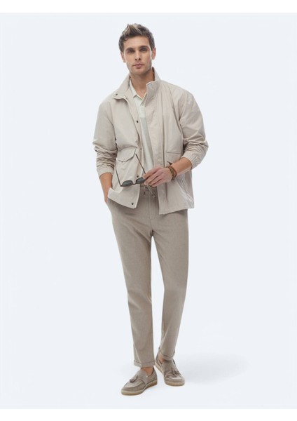 Bej Oversize Fit Dik Yaka Casual Dokuma Mont