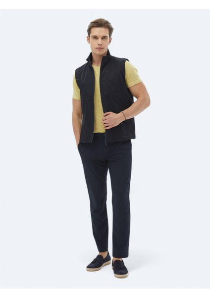 Lacivert Regular Fit Dik Yaka Casual Dokuma Spor Yelek