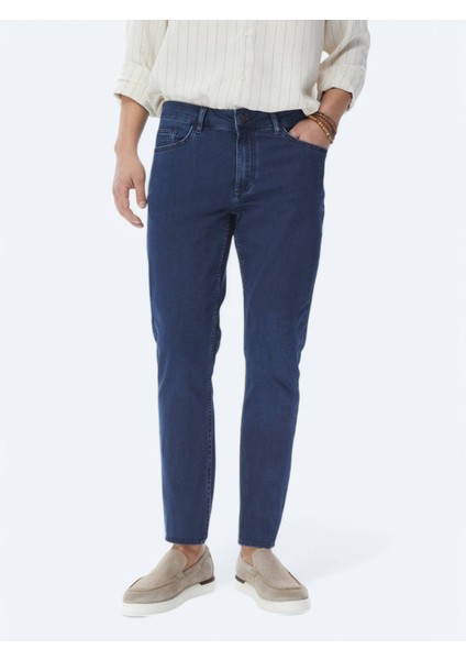 Lacivert Slim Fit Denim Pamuk Karışımlı Pantolon