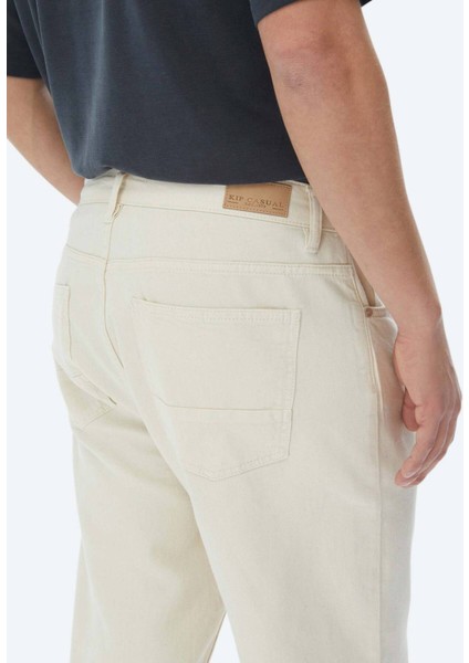 Açık Bej Düz Dokuma Carrot Fit Casual Pamuk Karışımlı Pantolon