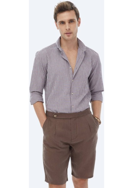 Mürdüm Regular Fit Dokuma Casual Pamuk Karışımlı Gömlek