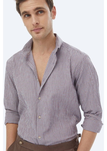 Mürdüm Regular Fit Dokuma Casual Pamuk Karışımlı Gömlek