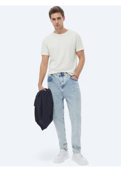 Açık Mavi Carrot Fit Denim %100 Pamuk Pantolon