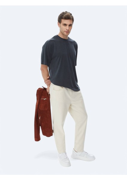 Açık Bej Düz Dokuma Carrot Fit Casual Pamuk Karışımlı Pantolon