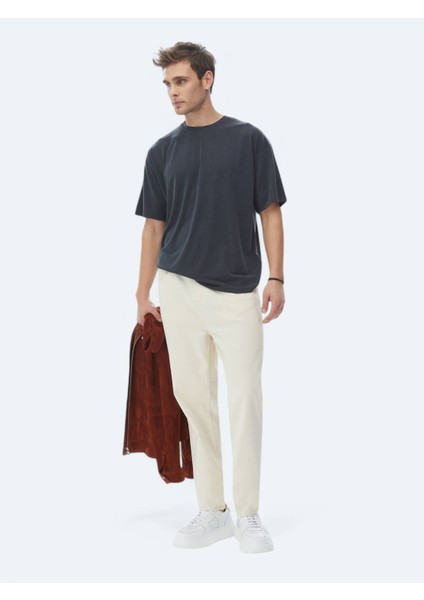 Açık Bej Düz Dokuma Carrot Fit Casual Pamuk Karışımlı Pantolon