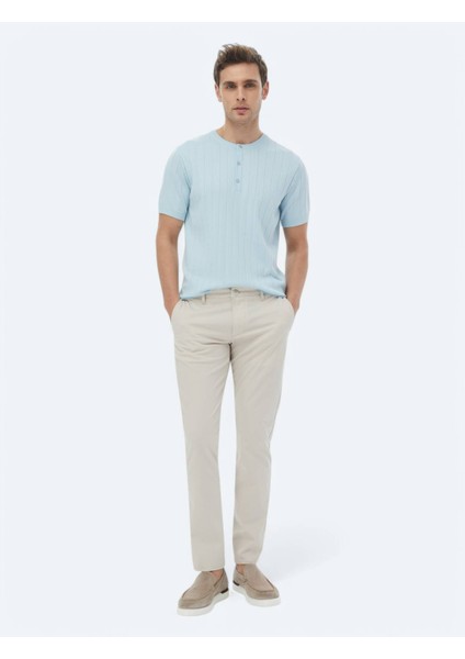 Açık Mavi Hakim Yaka Jakarlı Triko