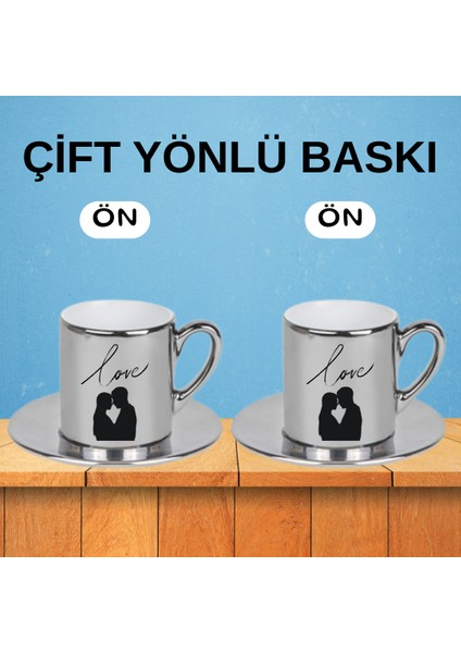 Love Baskılı Çiftlere Özel Ikili Porselen Kahve Fincanı