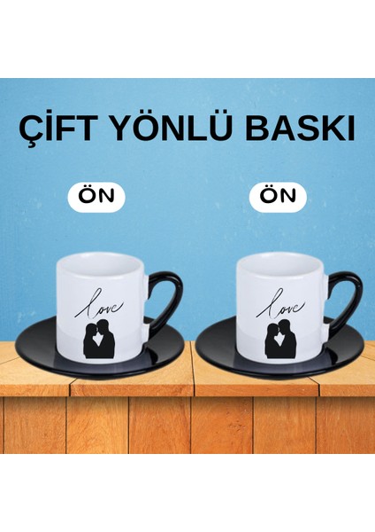 Love Baskılı Çiftlere Özel Ikili Porselen Kahve Fincanı