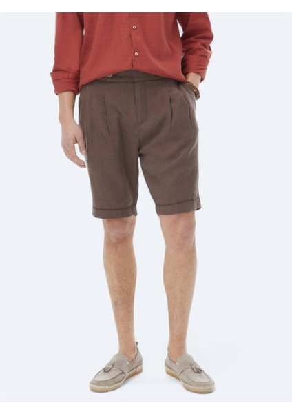 Kahverengi Dokuma Carrot Fit Casual Bermuda