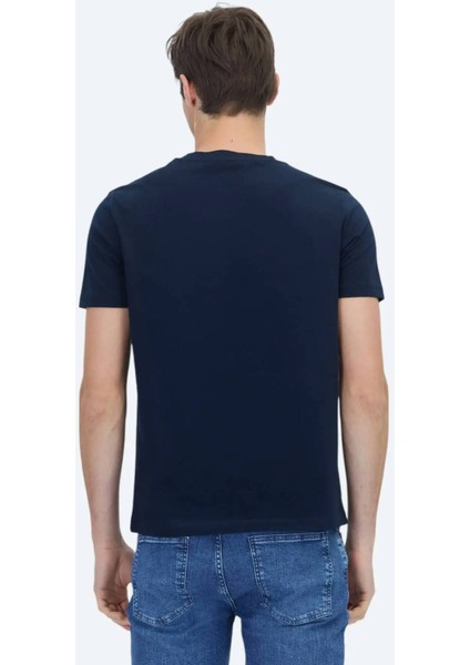 Lacivert Düz Bisiklet Yaka %100 Pamuk T-Shirt