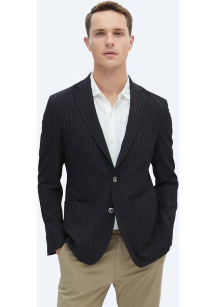 Siyah Çizgili Modern Fit Ceket