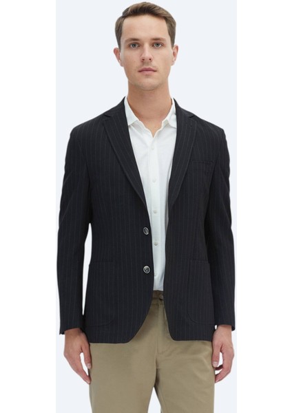 Siyah Çizgili Modern Fit Ceket